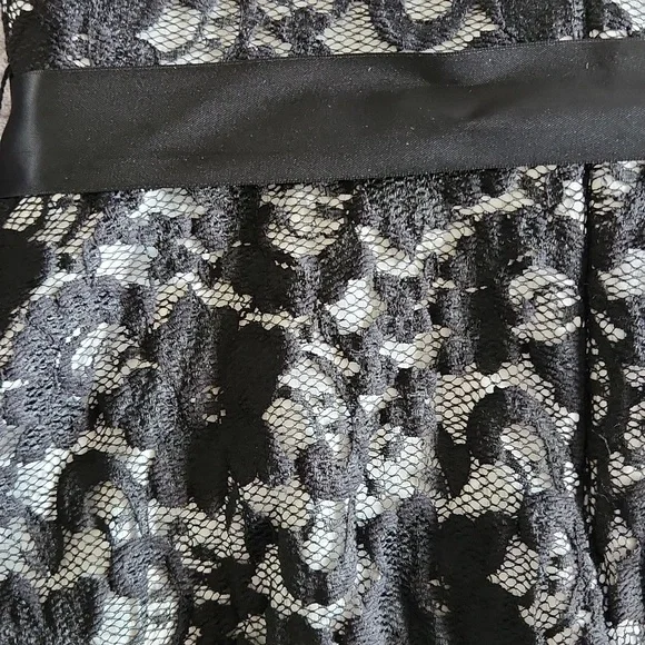 Frank Lyman Elegant Black And White Lace Dress With Keyhole Back - Picture 5 of 5